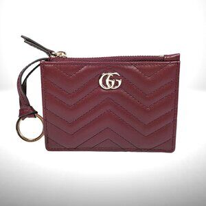 Gucci GG Marmont Zip Key Pouch in Rosso Ancora Red Matelasse Chevron Leather
